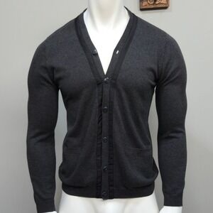 WRK Cardigan Sweater Medium Gray Lightweight Pockets Academia Preppy Old Money